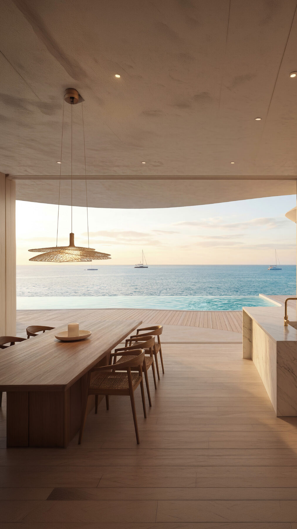 Living room interior with sea view
