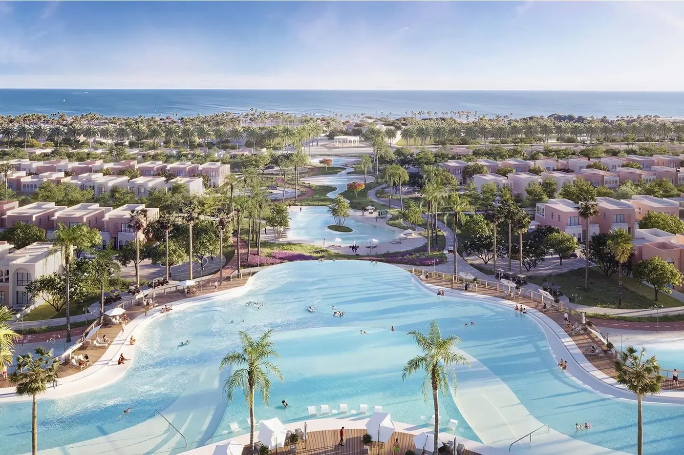 Artist’s render of the planned Ogami lagoon community and beachfront